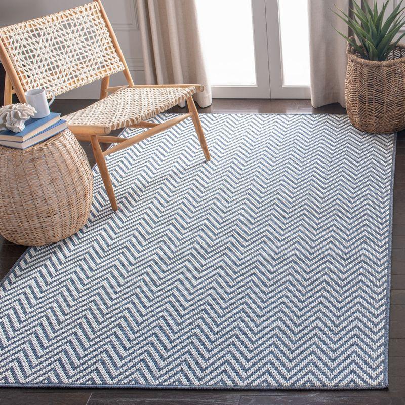 Blue Geometric Flat Woven Rectangular Washable Rug