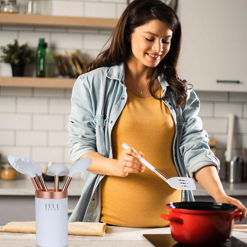 Elle Decor 6-Piece Nylon Silicone Kitchen Utensil Set with Holder Marbled Handles Professional Quality Includes Utensils and Holder