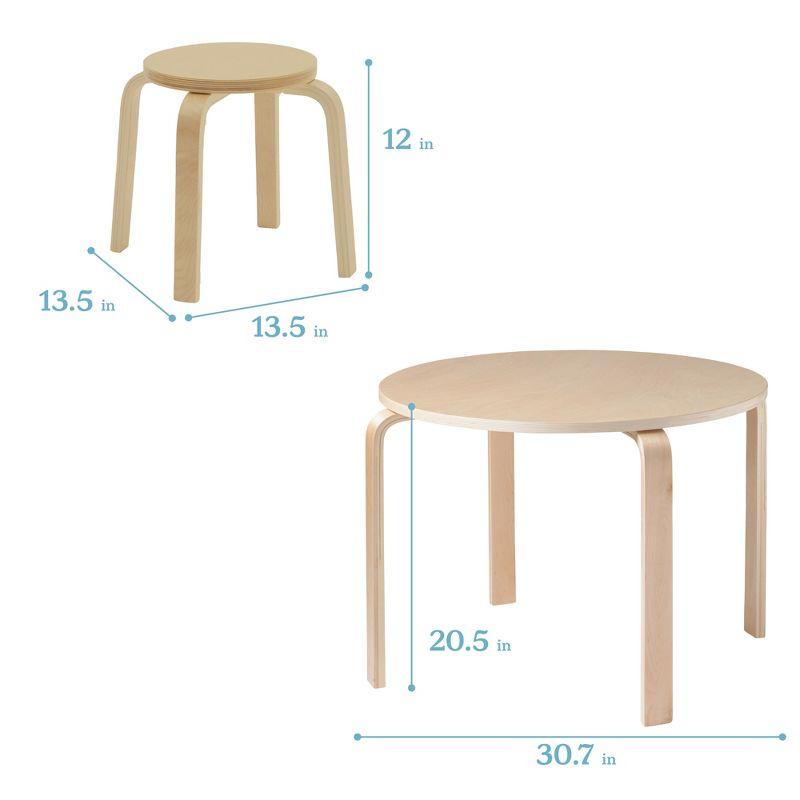 ECR4Kids Bentwood Round Table and Curved Back Chair Set, Kids Furniture, 5-Piece