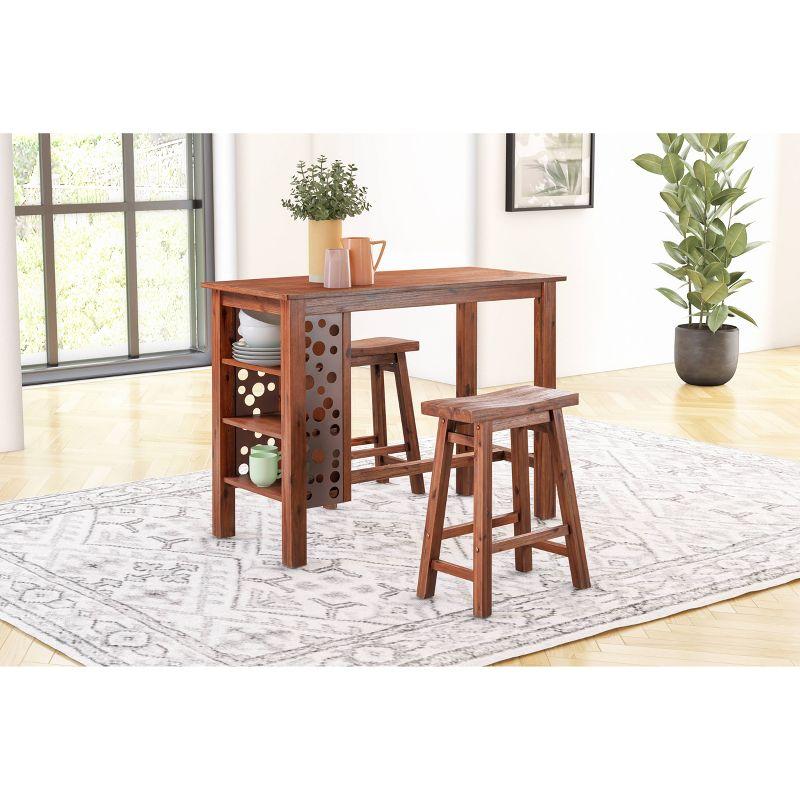 Rectangular Brittany Bar Table with Storage Shelves, Acacia Wood - Boraam: 3-Tier, Rustic Style
