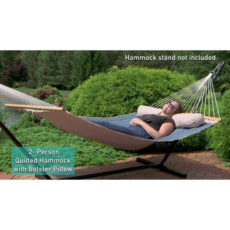 Sunnydaze Heavy-Duty 2-Person Quilted Designs Fabric Hammock with Spreader Bars and Detachable Pillow - 440 lb Weight Capacity