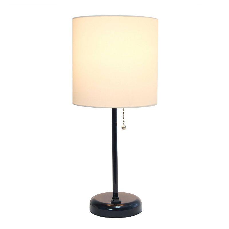 19.5" Bedside Power Outlet Base Metal Table Desk Lamp Brushed Steel with Fabric Shade - Creekwood Home