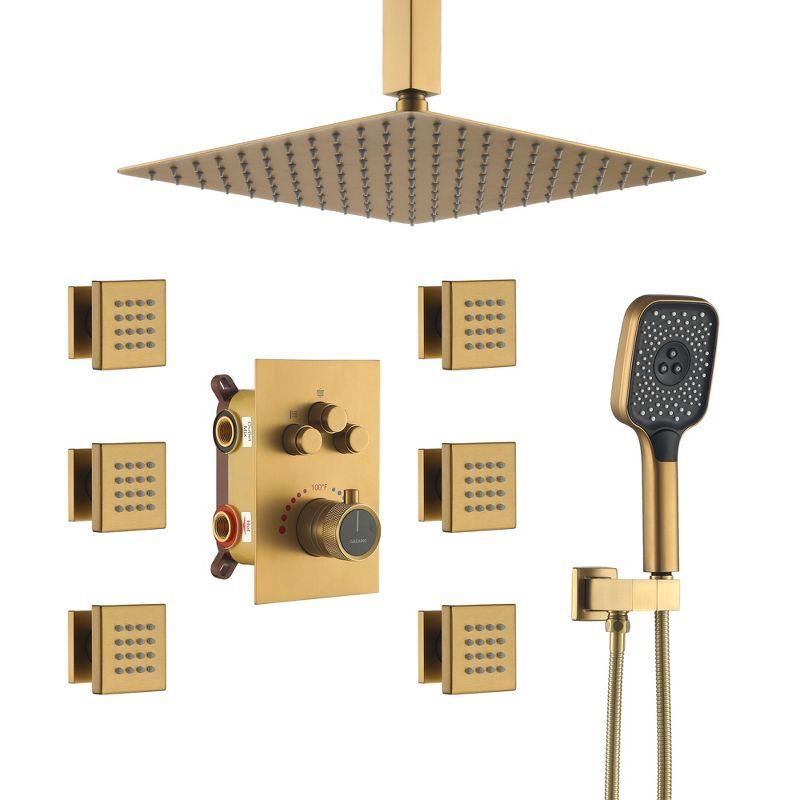 Rainfall Symphony 12inch 3-Function Dual Shower Head Thermostatic Shower System with 3 Sprays Handheld