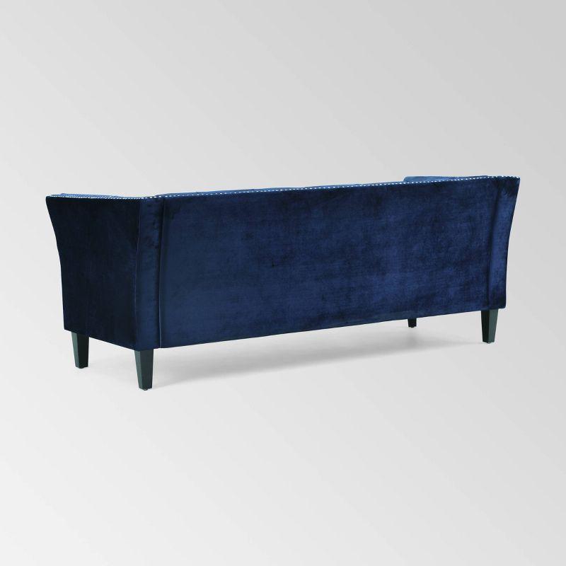 Midnight Blue Velvet Tufted 3-Seater Sofa with Nailhead Trim