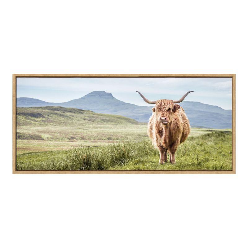 Kate and Laurel Sylvie Highland Cow Mountain Landscape Framed Canvas by The Creative Bunch Studio