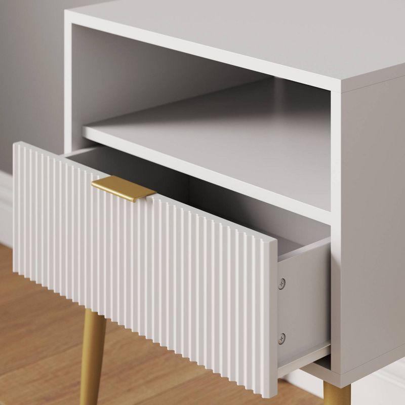 Jacklyn Wood Fluted Nightstand with Drawer White - Nathan James: Modern Bedside Table, Laminate Surface