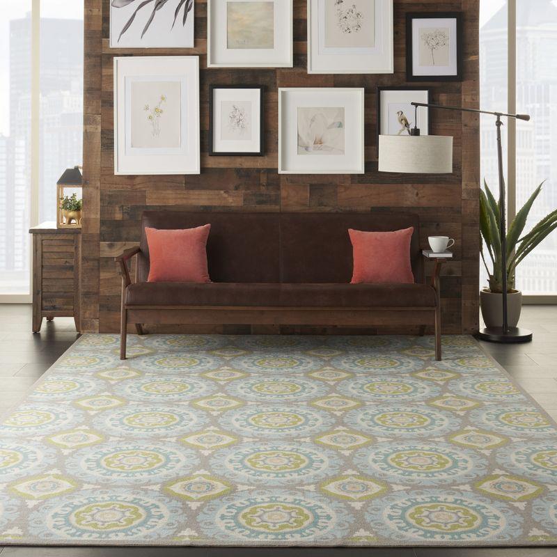 Blue Rectangular Flat Woven Synthetic Medallion Rug