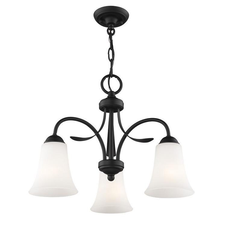 Black 3-Light Chandelier with Hand Blown Satin Glass