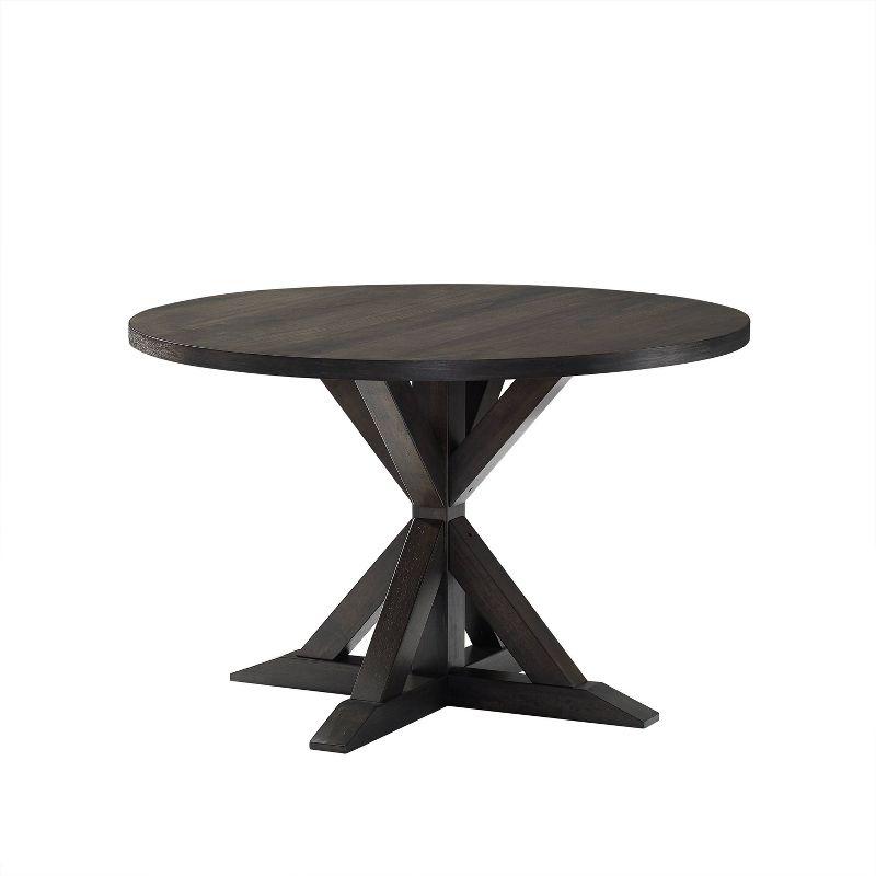 Crosley Hayden Round Dining Table Slate: 4-Seat Pedestal Base, Farmhouse Style, Wood Veneer Surface