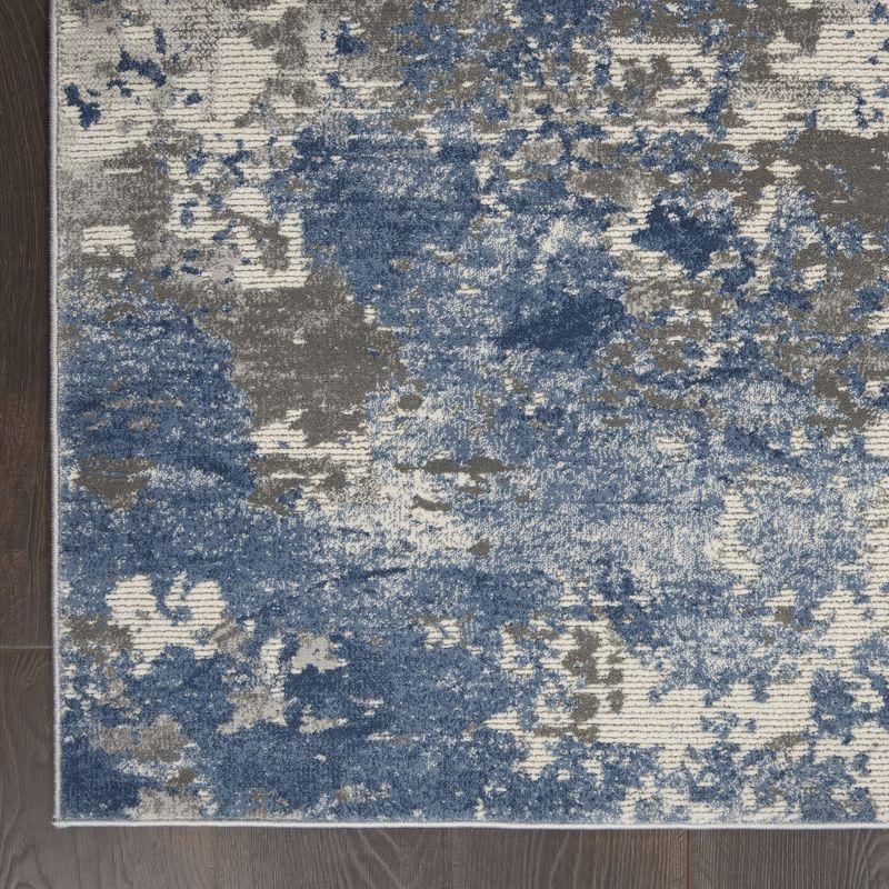 Blue and Gray Abstract Synthetic Area Rug, 3'11" x 5'11"