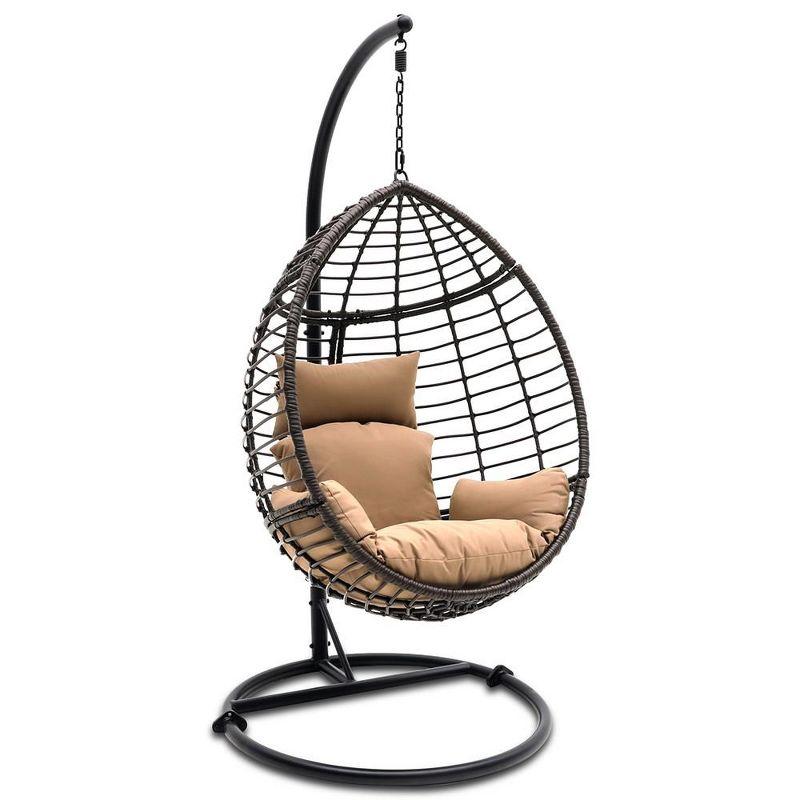 Black and Brown Wicker Hanging Egg Chair with Cushions