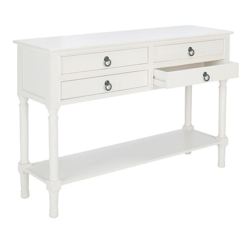 Elegant Carved White Wood and Metal Console Table with Storage