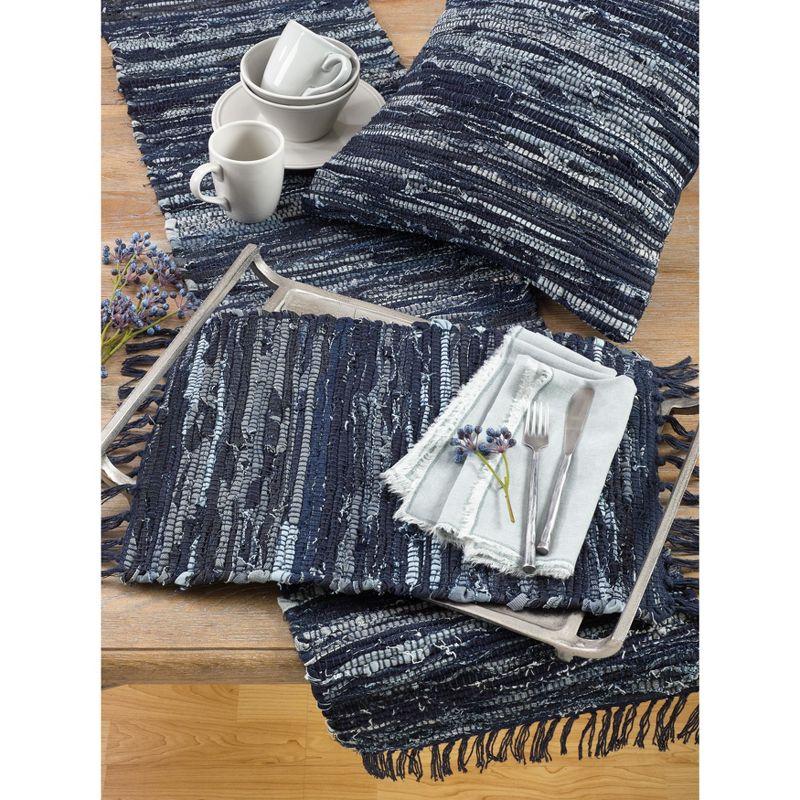 Navy Blue Cotton Denim Chindi Table Runner 13 x 120 in