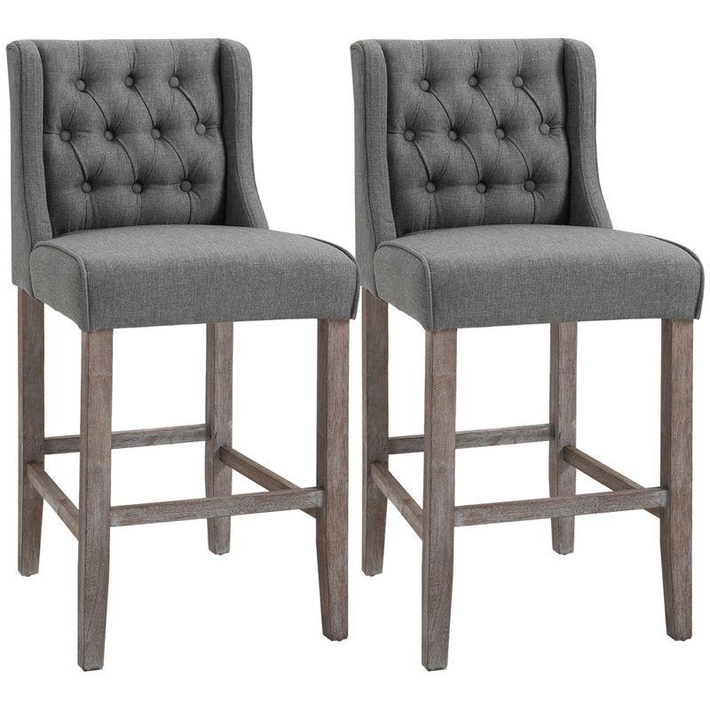 Elegant Gray 26.25" Rubberwood Tufted Bar Stools Set of 2