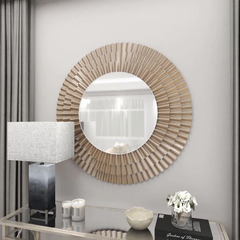 Rustic Sunburst Round Wall Mirror in Silver and Gold Leather