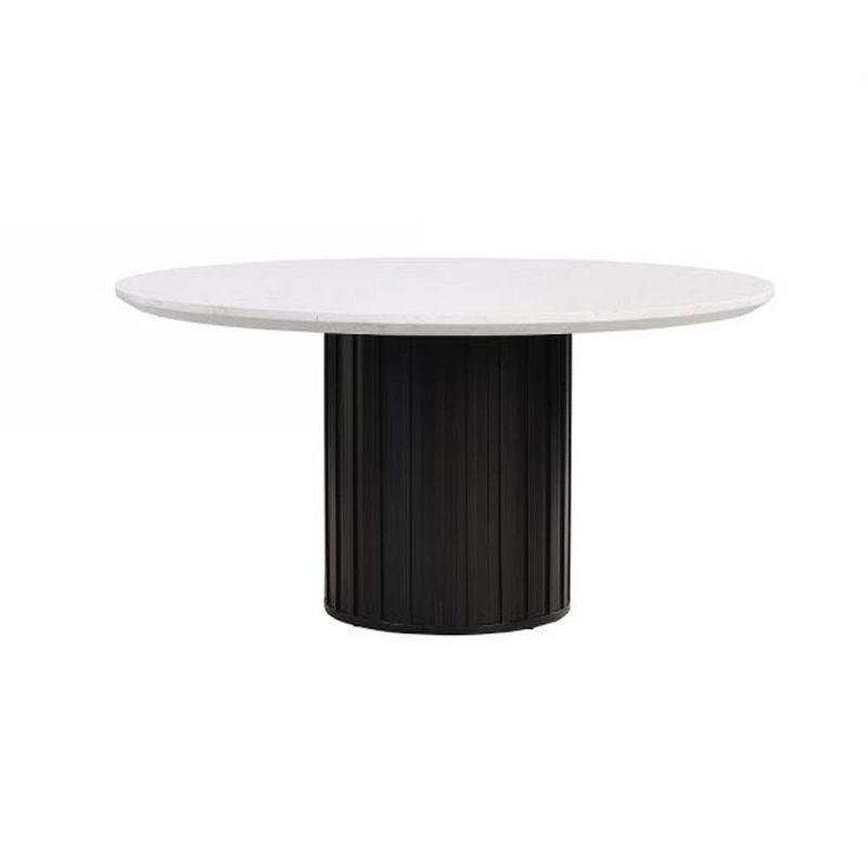 54" Jaramillo Dining Table Engineering Marble Top Black Finish - Acme Furniture: Elegant Rectangular Kitchen Table, Metal Pedestal Base