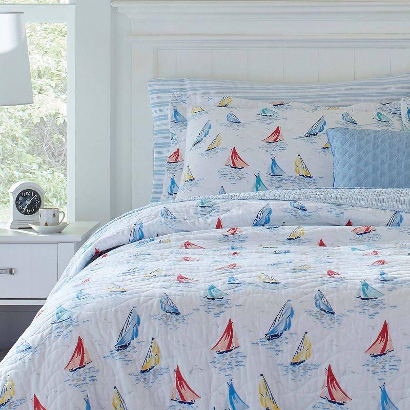 Ahoy Blue Cotton Reversible King Quilt Set