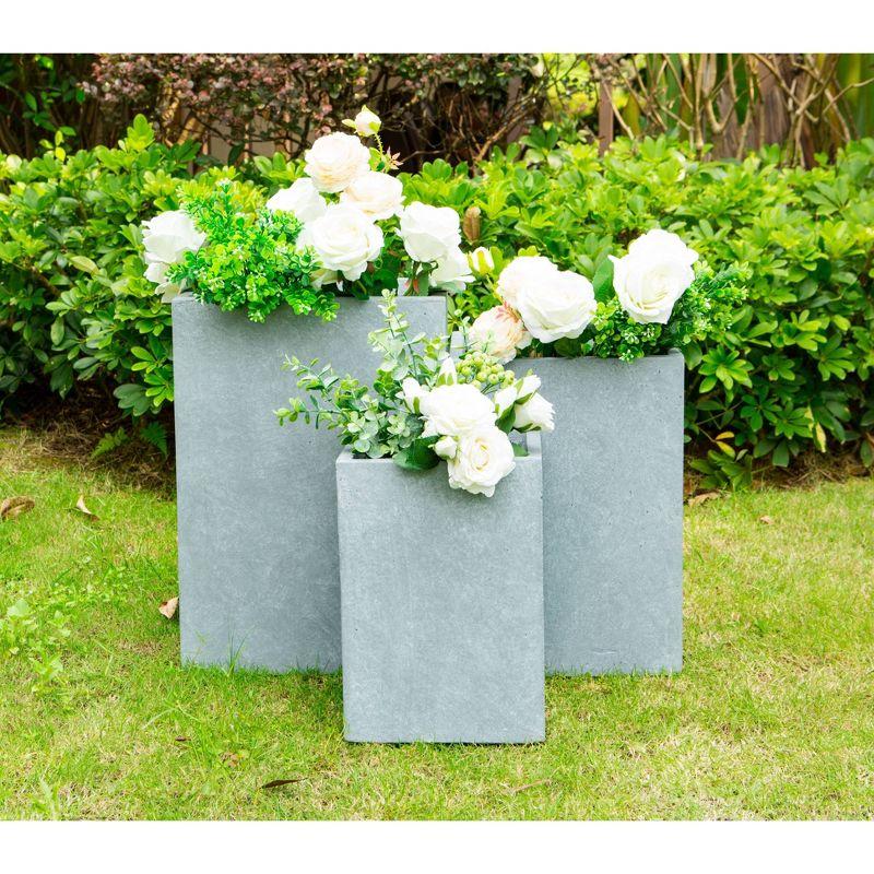 Set of 3 Kante Lightweight Modern Square Outdoor Planters Slate Gray - Rosemead Home & Garden, Inc.