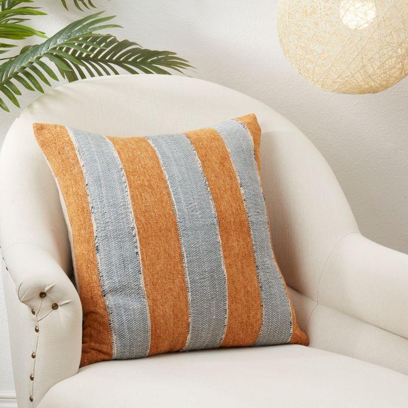 Terracotta and Blue Striped Cotton Pillow Cover, 20"