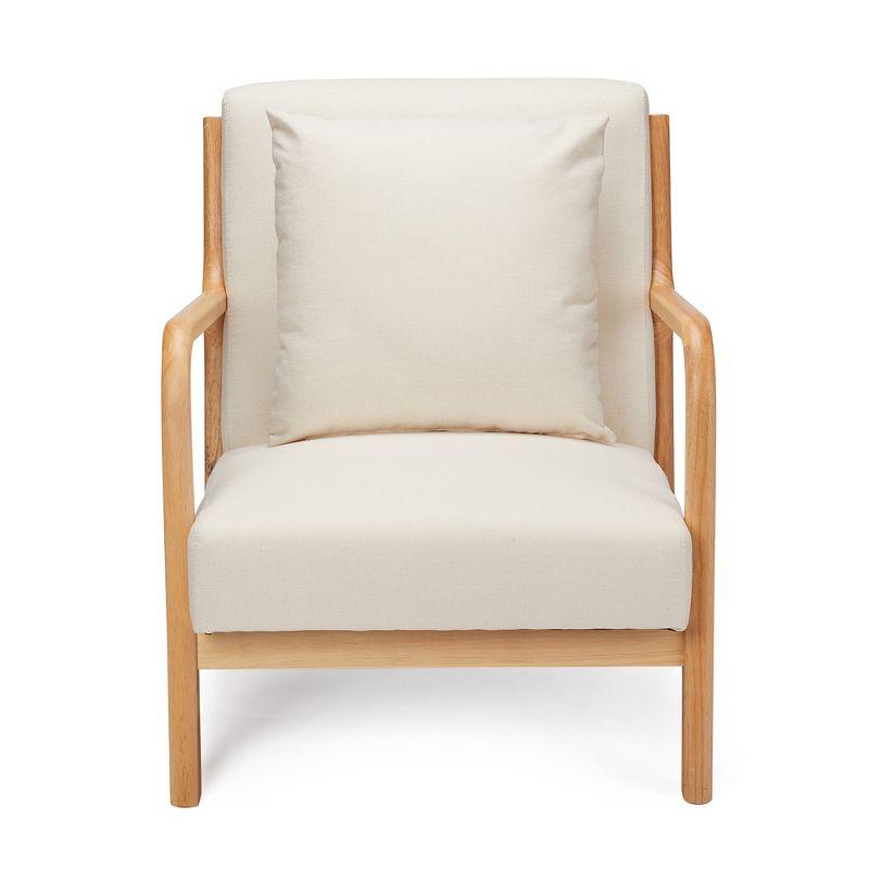 Jomeed Oak Wood Frame and Linen Upholstery Mid Century Modern Accent and Leisure Chair - Beige