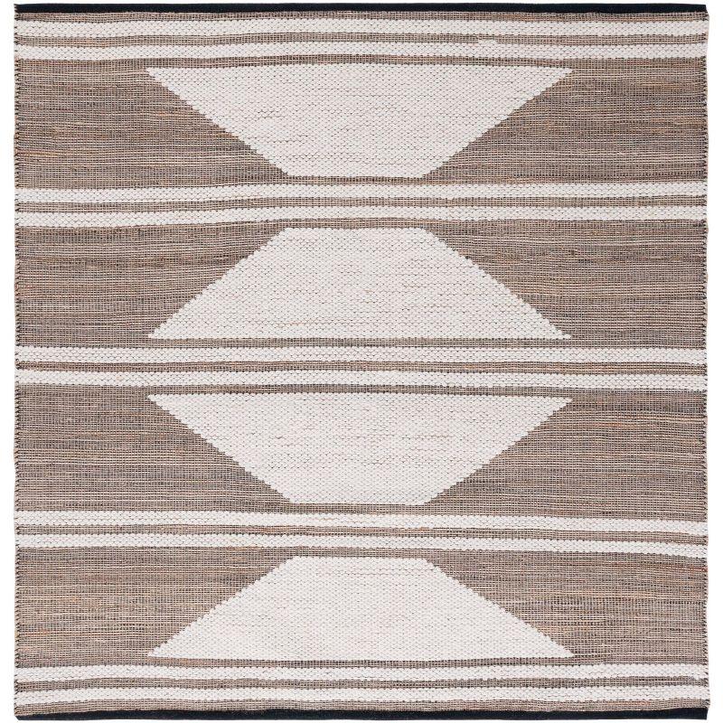 Ivory Hand-Knotted Wool and Cotton Square Area Rug, 6' x 6'