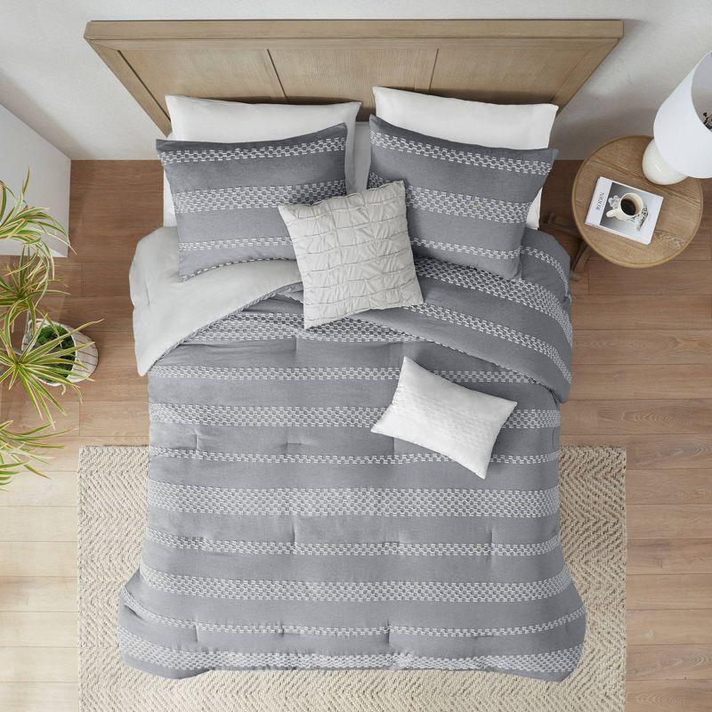 Madison Park Striped 5 Piece Clipped Jacquard Comforter Set with Throw Pillows