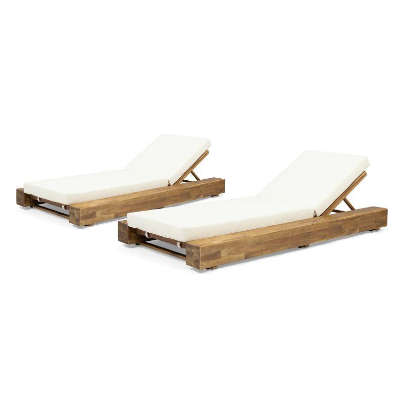 Donnie 39'' Outdoor Acacia Chaise Lounge (Set of 2)