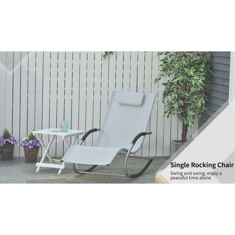 Outsunny Zero Gravity Rocking Chair Outdoor Chaise Lounge Chair Recliner Rocker with Detachable Pillow & Durable Weather-Fighting Fabric