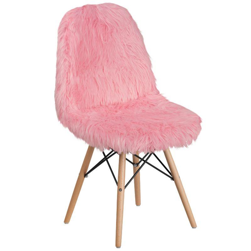 Retro Chic Light Pink Faux Fur Accent Chair with Beechwood Base