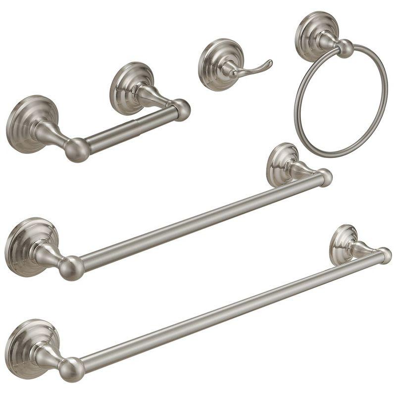 Brushed Nickel 5-Piece Bathroom Hardware Set with Towel Bars and Hook