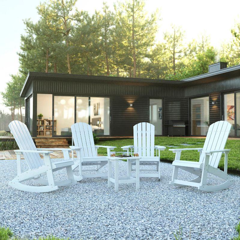 Beachcrest Home™ Longmire Set of 4 Poly Resin Adirondack Rocking Chairs with 1 Side Table