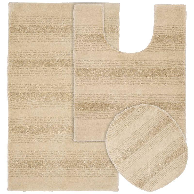 Essence 3-Piece Nylon Washable Bathroom Rug Set in Linen