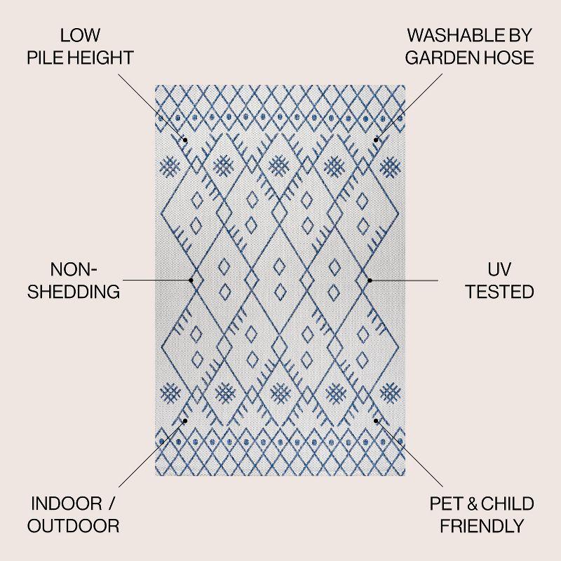 4'x6' Boho Moroccan Indoor/Outdoor Area Rug, Ivory/Navy - JONATHAN Y