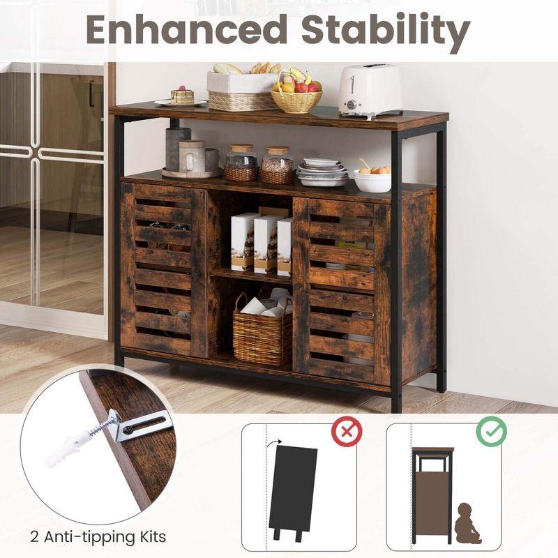 Costway Buffet Cabinet Industrial Sideboard Storage Cabinet with Push-to-Open Slatted Door