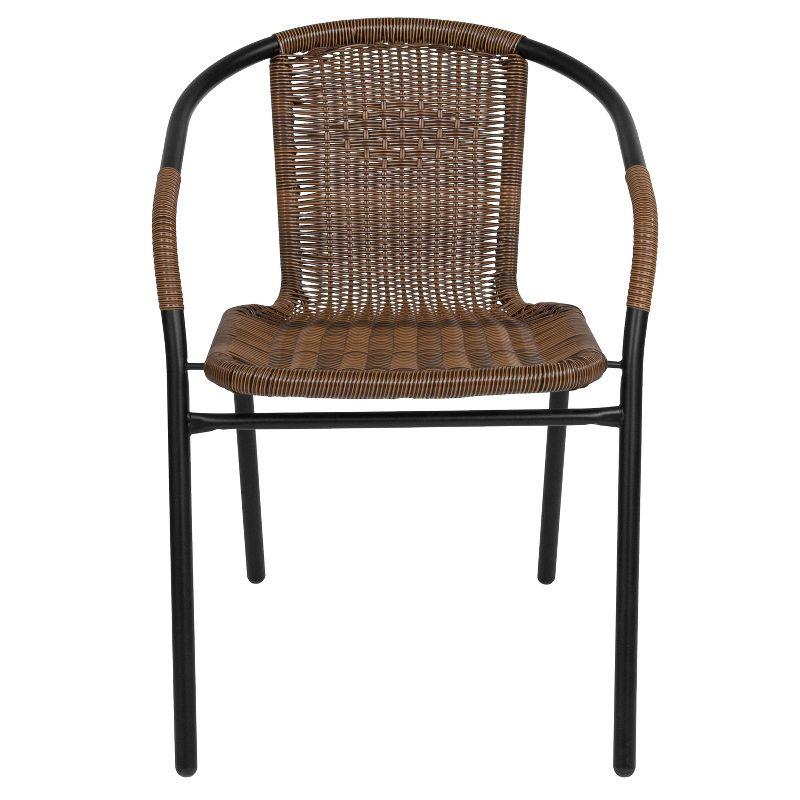 Emma and Oliver 2 Pack Rattan Indoor-Outdoor Restaurant Stack Chair with Curved Back