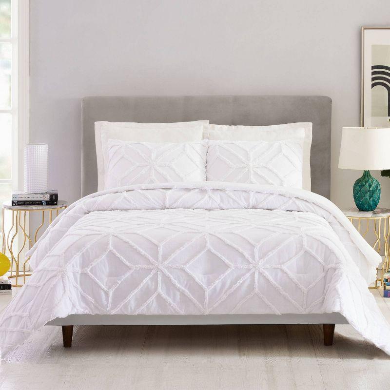 King White Cotton Tufted Trellis 3-Piece Bedspread Set