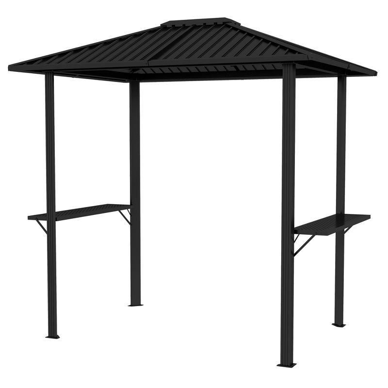 Outsunny 6' x 8' Hardtop BBQ Gazebo, Grill Gazebo with Metal Roof, Aluminum Frame and 2 Side Shelves