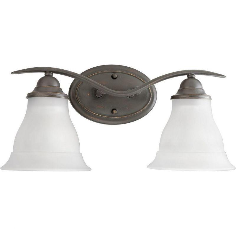 Progress Lighting Trinity 2-Light Bath Fixture, Ceramic, Antique Bronze, Up/Down Mount, Etched Glass Shade