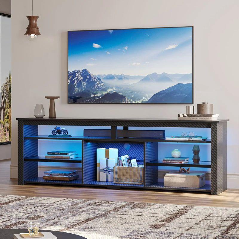Bestier 70" Gaming Entertainment Center for TV up to 75" LED TV Stand for PS5 Tall TV Console with Shelves Black Marble