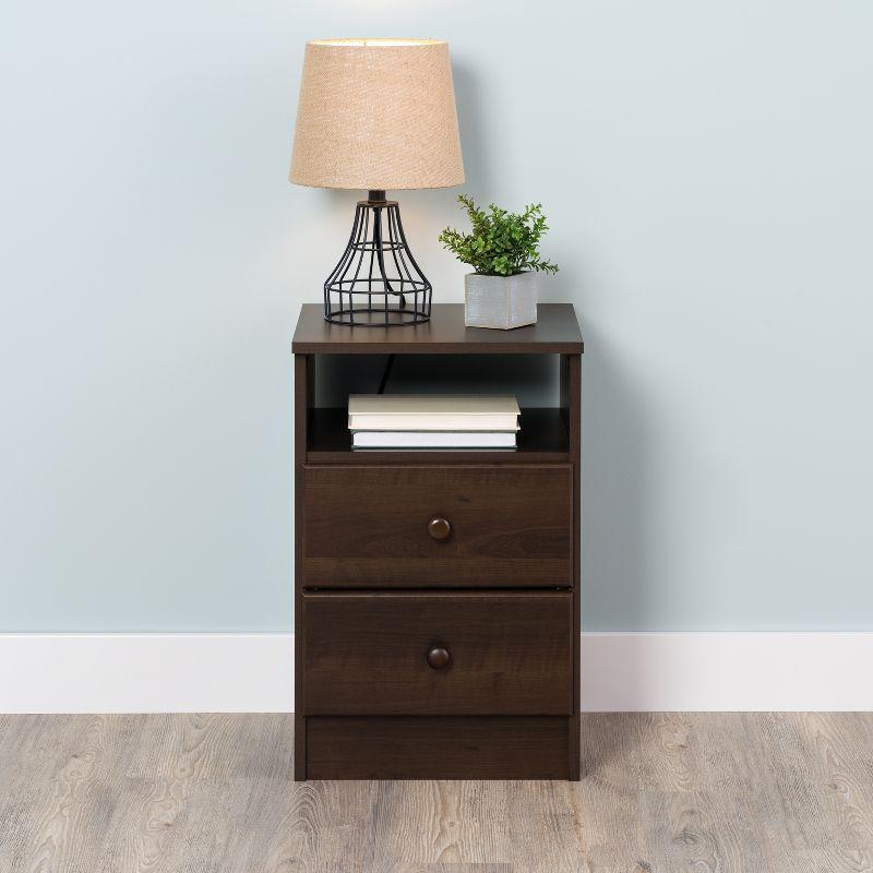 Espresso Brown Astrid 2-Drawer Nightstand with Open Shelf