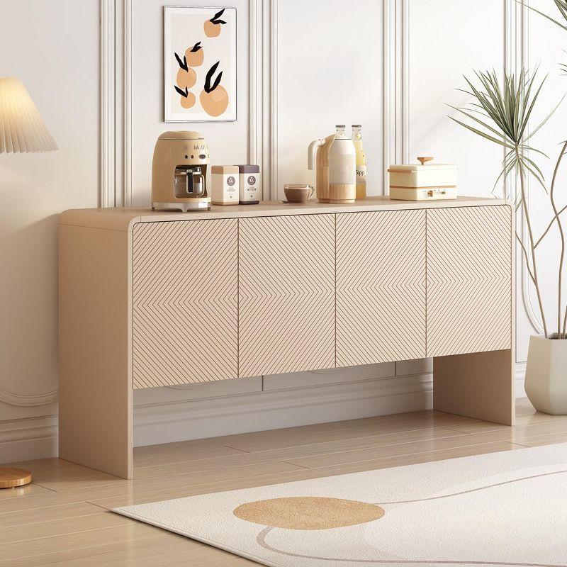 60" Storage Space Sideboard Accent Cabinet 4 Door Wooden Cabinet Sideboard Buffet Server Cabinet Storage Cabinet for Living Room Entryway, Cream