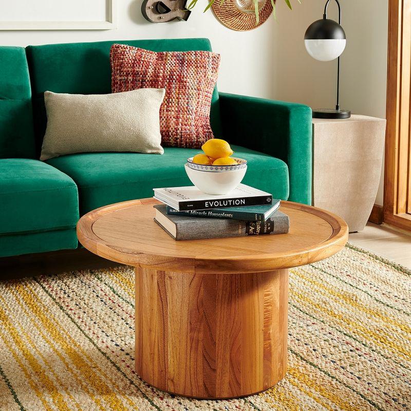 Transitional Natural Brown 28" Solid Wood Round Coffee Table