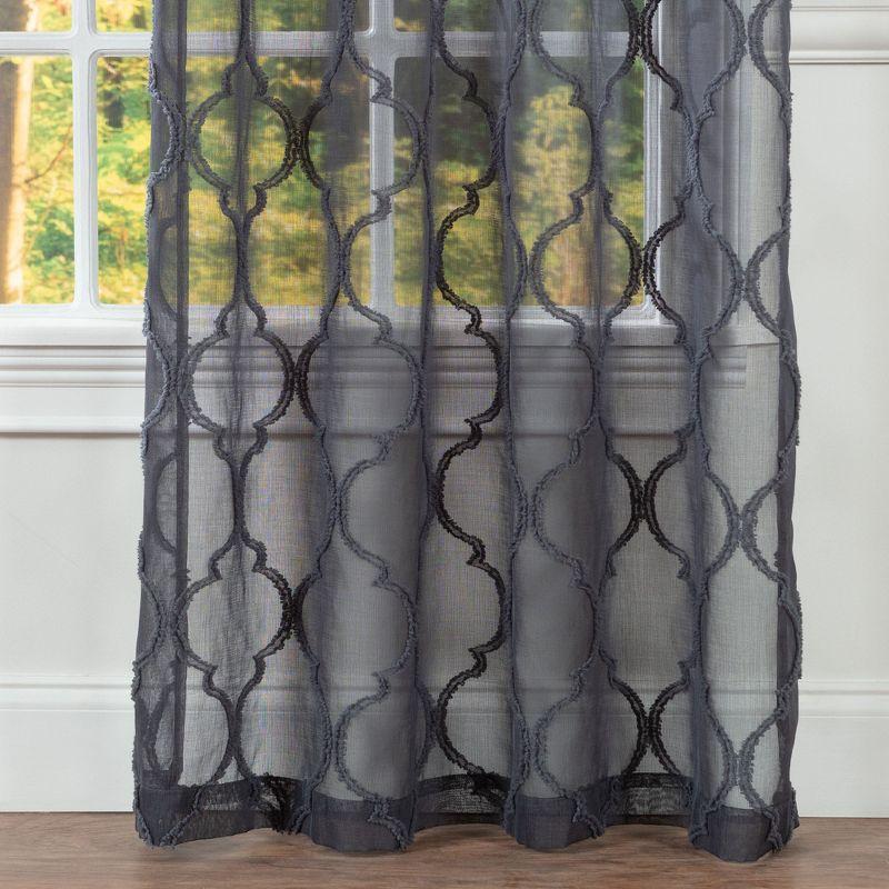 Chanasya 2pk Moroccan Embroidered Grommet Textured Sheer Window Curtain Panels - Set of 2 - 52 x 63 Inches Long - Charcoal
