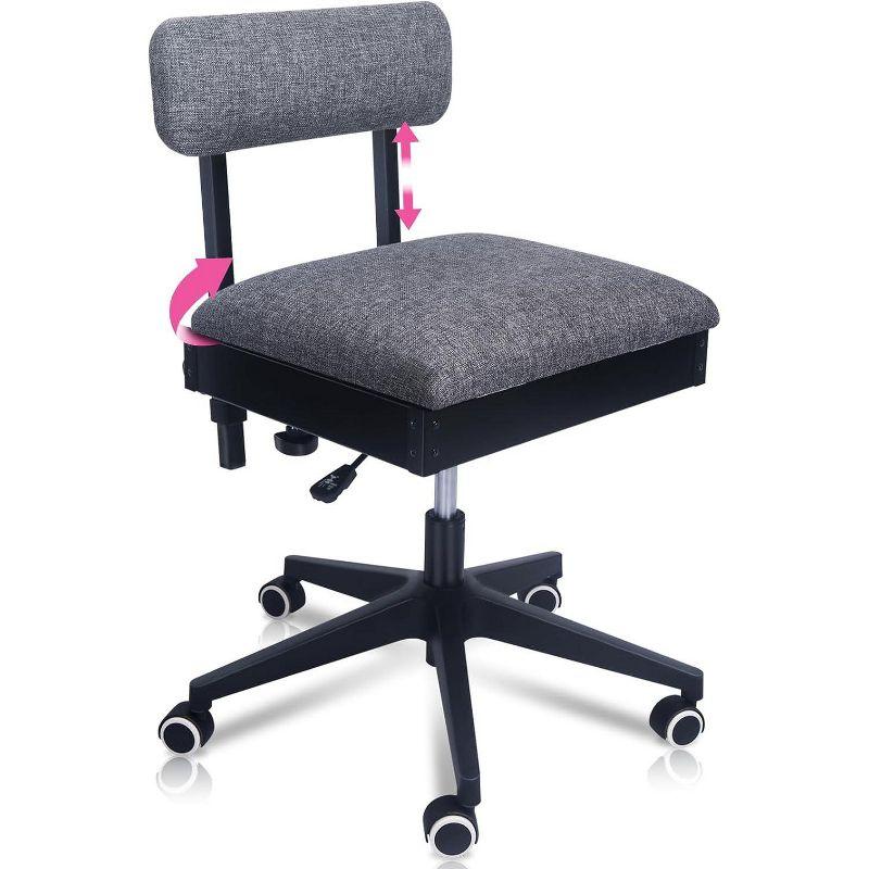 Pink Power Hydraulic Sewing Chair with Wheels and Adjustable Back Support - Armless Chair for Sewing, Crafting