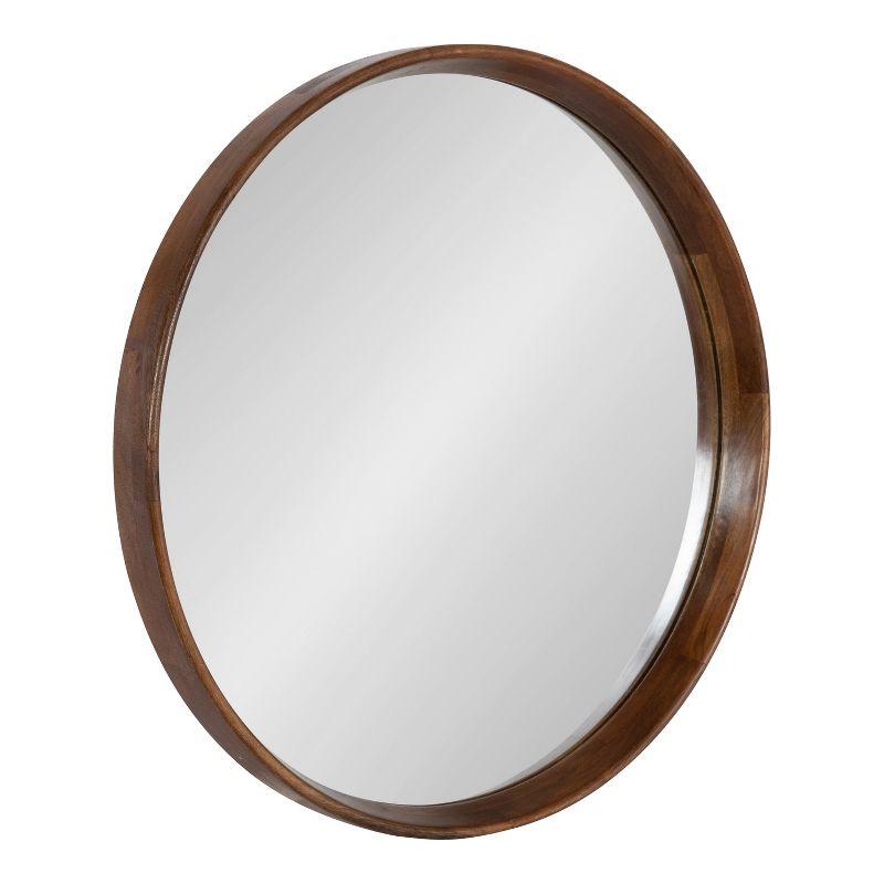 28" Walnut Brown Mango Wood Round Wall Mirror