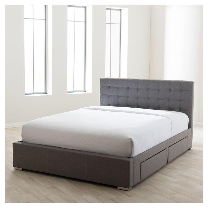 Baxton Studio King Rene Modern And Contemporary Fabric 4-Drawer Storage Platform Bed Gray: Low Profile, MDF Frame, No Box Spring Needed