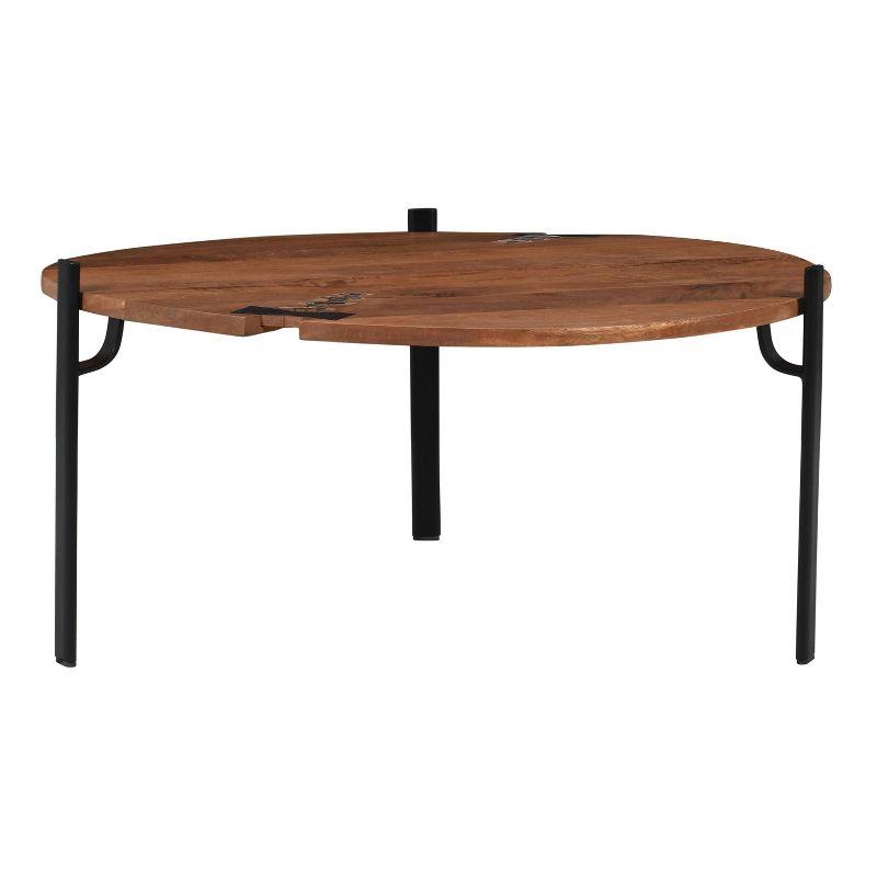 31" Round Mango Wood Coffee Table with Black Iron Legs