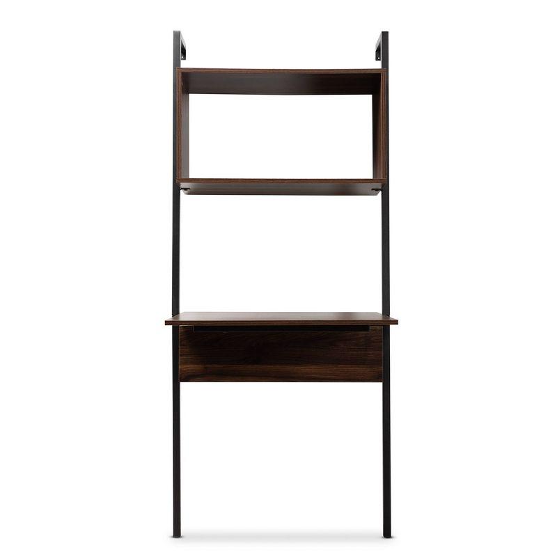 Fariat Walnut Wood and Metal Display Shelf with Desk Brown/Black - Baxton Studio