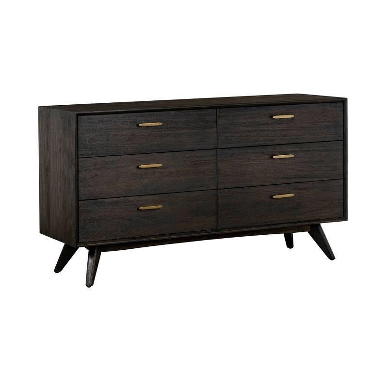 Baly 6 Drawer Mid-Century Modern Dresser Brown - Armen Living: Wood Frame, Includes Anti-Tip Hardware