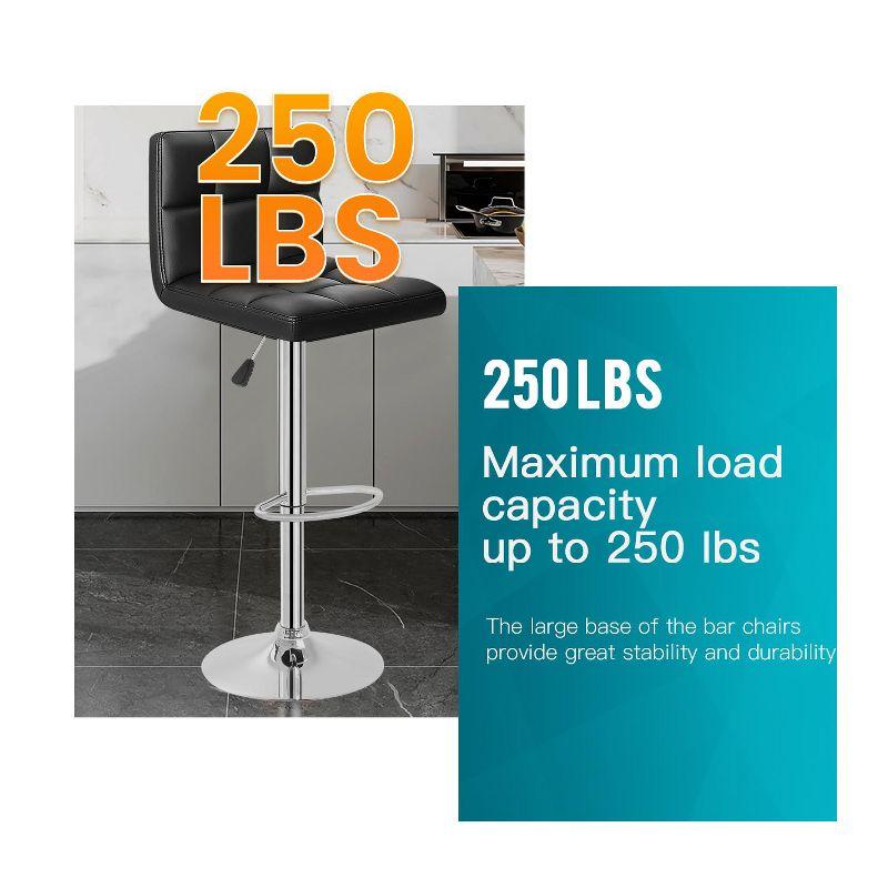 FDW Bar Stool Height Adjustable Swivel Stool with Back PU Leather Kitchen Counter Stools Set of 2 Dining Chairs, Black